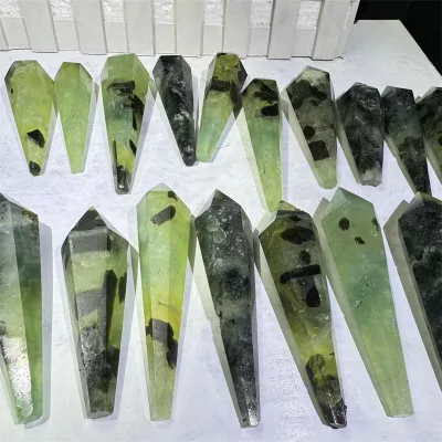 Wholesale Natural Prehnite Wand Crystal Healing Stone Point Crystal Tower Wand for Sale