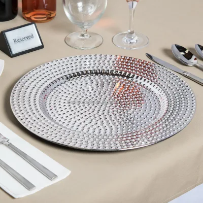EaMaSy Party 13" SIlver Round Gold Beaded Polypropylene Charger Plate