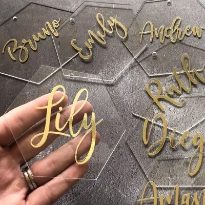 Party Decoration Supplies Custom Hot Stamp Carve Acrylic Tag Table Card Place Cards for Wedding Business Meeting