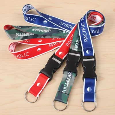 OEM ODM Custom Logo Blue Polyester Detachable Plastic Buckle Lanyard for School Badge Holders