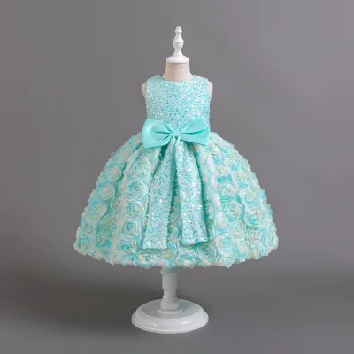 FSMKTZ New Girls Princess Bow Beach Dress for Big Children Little Birthday Wholesale Dress