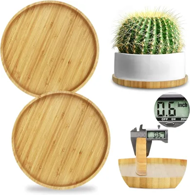Bamboo Coaster Plant Drainage Tray Cork Wood Drip Pads Plates for Owl Pots Succulent Pots, Flower Pot