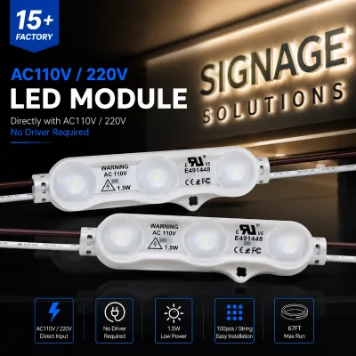 Advertising Grade 1.5W AC110V 220V LED Module 2835 3LED Injection IP65 Backlight for Display Cabinets and Commercial Displays