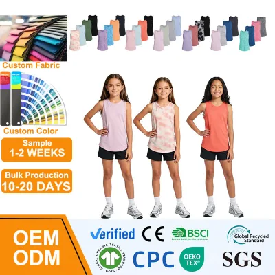 Custom OEM Girls Active Wear Tank Top Moisture Wicking Technical Fabric Kids Muscle Singlet Children Sports Gym Vest