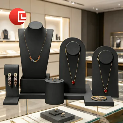 Premium Vertical PU Leather Jewelry Display Stand, Mannequin-Style Holder for Rings Earrings Necklaces, Shop Window Prop