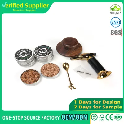 Black Walnut Round Cocktail Smoker Kit with Butane Torch, Wood Chips, Spoon, Brush for Bar Whiskey Bourbon Smoking Tool ODM