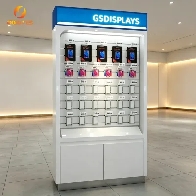 Mobile Phone Display Showcase with Advertising Screen LED Backlit 3C Electronic Product Display Stand