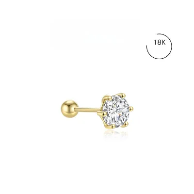 In Stock Basic Style High Quality Solid 18K Gold Internally Threaded Earrings Inlaid Diamond Round Square Diamond Body Piercing