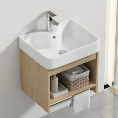Wood-color Framed Japanese-style Bathroom Cabinet Set Paint-free Finish Small-apartment Toilet Washbasin Vanity All-in-one Sink