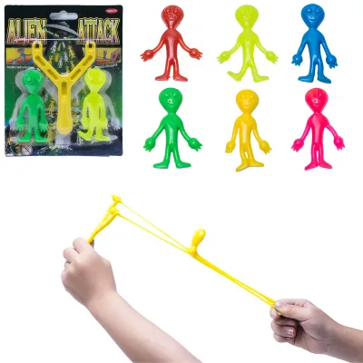 Party Games Play Novelty Toys TPR Soft Mini Alien Attack Flinger Alien Sling Shot Sticky Alien Catapult