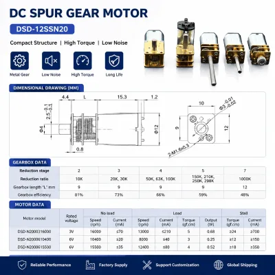 Miniature N20 DC Geared Motor 3V 6V 12V High Torque Micro Metal Gearbox Electric Motor for Smart Fingerprint Door Lock DIY