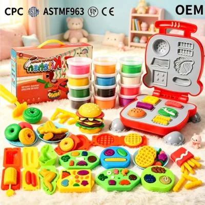 Factory Direct Kids Clay & Plastic Pretend Fast Food Burger Machine Set Multi Shapes Molds Gift for Children
