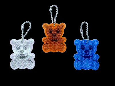 PMMA Bear-shaped Reflective Keychain Series Ball Chain / CE Certified Safety Reflector Hanger for Backpacks Luggage (Custom