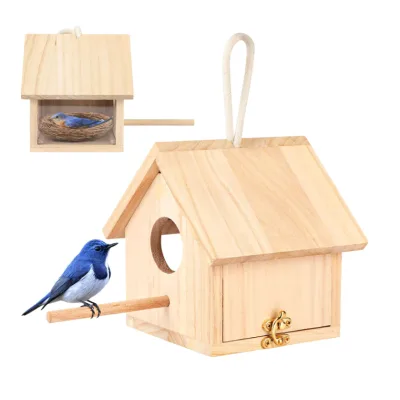Diy Paint Outdoor Bird Houses Wooden Bird House for Outside With Transparent Window