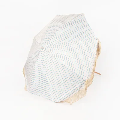 Striped Fringe Bohemian Style Metal Pole Beach Umbrella Outdoor Furniture with UV Protection for Patio Backyard & Camping
