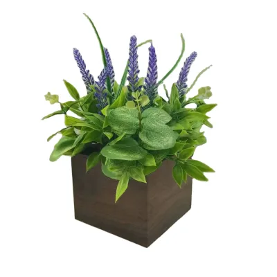 Artificial Lavender Plant in MDF Box Elegant Synthetic Lavender with Realistic Aesthetics