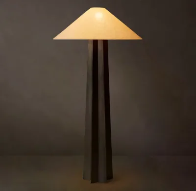 Modern Geometric Cast Metal Floor Lamp Sloped Pyramid Linen Shade Standing Lamp for Villa Living Room Hotel Bedroom