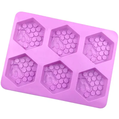 New 6-Sided Bee Honeycomb Food Grade Silica Gel Mold Handmade Aromatherapy Cake Mold Beeswax DIY Beekeeping Tools (Purple Pink)