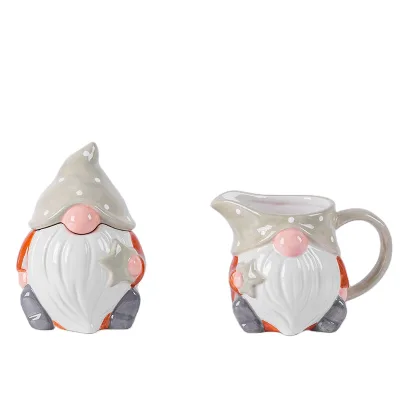 Christmas Gnome Shaped Ceramic Cream Jug and Sugar Bowl