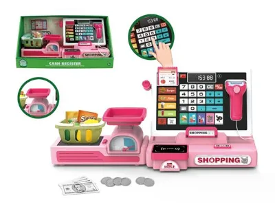 SALLY'S LOVE Cash Register Play House Toy with Scanner and Accessories Pretend Role Play Supermarket Checkout Set for Kids