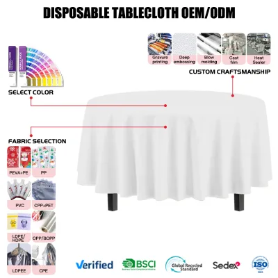 ODM Disposable Plastic Round Party Table Cloths for Indoor Outdoor Parties Birthdays Weddings Anniversary Buffet Table