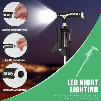 Featuring LED Light Non-slip Rubber Base Auxiliary Stand Handle Ten-level Height Adjustable Telescopic Cane Suitable for Elderly
