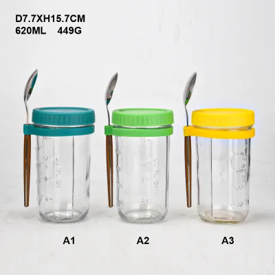 Customs 6oz 8oz 12oz 14oz Glass Mason Cup With lid and spoon for food