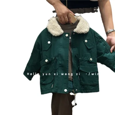 Autumn and Winter 2023 New Children's Boys and Girls' Baby Korean Edition Foreigner Kids' Waist Wrapped Cotton Long Coat