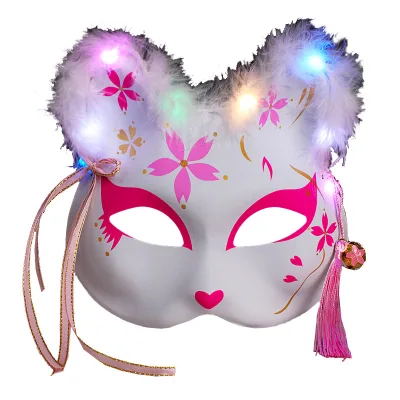 Halloween Props Luminous Fox PVC Half Face Antique Firefly Mask Female Children Japanese Anime Animals Nature CN Eight Hundred