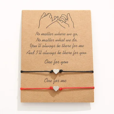 Creative Wish Card Love Heart Bracelet Simple Heart Shaped Wax Line Weave Blessing Card Couple Bracelet Jewelry