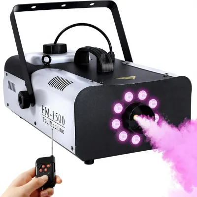 Electric Fog Machine Lights 1500W RGB 9 LED Metal DJ Halloween Wedding Party Stage Remote Control