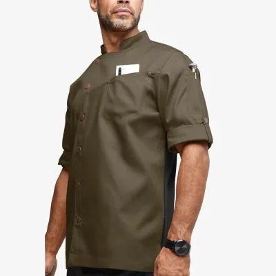 Heavy-Duty Woven Vintage Men's Chef Coat with Reinforced Stitching 3 Pockets + Dual Pen Sleeves for Restaurant & Cooking Use