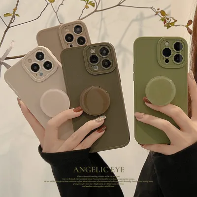 For iPhone 15 14 13 Hot Sale Tpu Solid Color Phone Case With Airbag Stand Retro Simple Shockproof Mobile Phone Cover
