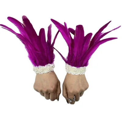 27 Colors Chicken Feather Bracelet with Pearl Lace Cross-Border Halloween Costume Props Accessories Jewelry