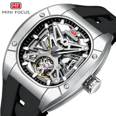 MINI FOCUS MF0618G Automatic Wristwatch Men Fashion Black Silicone Strap 30 Waterproof Luminous Sport Mechanical Watches