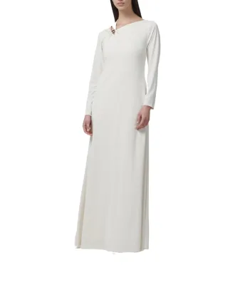 Custom MOQ50 Pcs Abaya Manufacturers White Asymmetric-Neck Modest Maxi Dress OEM/OEM Supplier