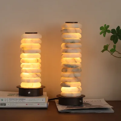 Creative Showroom Lighting Fixture Natural Spanish Marble Table Lamp Designer High-end Hotel Villa Bedroom Bedside