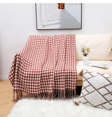 Manufacturers China Sleeping Blanket for Couch Fluffy Blankets for Home Chunky Houndstooth Blanket for Sofa Bed Living Room