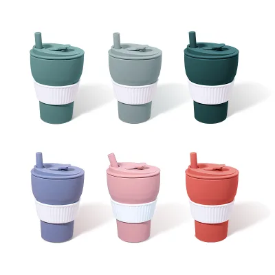 Silicone Coffee Cup with Straw Lid Collapsible Cups for Coffee Mug Traveling