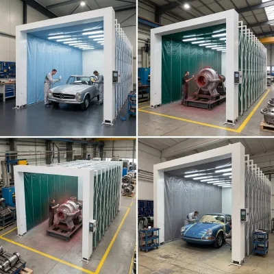 18m Retractable PVC Paint Booth Telescopic Mobile Spray Booth for Large Truck Bus Engineering Workpiece Triple Filtration