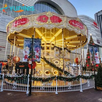 European Heritage Carousel with Two Levels and Luxury Animal Figures Double Decker Carousel