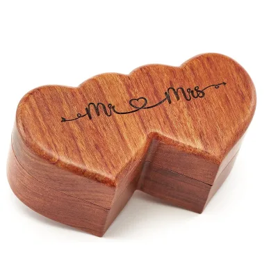Handmade Heart Shape Wood Ring Box Vintage Mr and Mrs Wedding Ring Holder for Engagement Proposal Jewelry Storage Gift Box