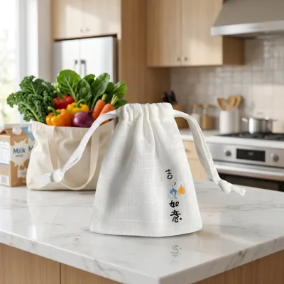 100% Cotton Punch Style Letter Pattern Small Dust Bag with Zipper Closure and Rope Handle