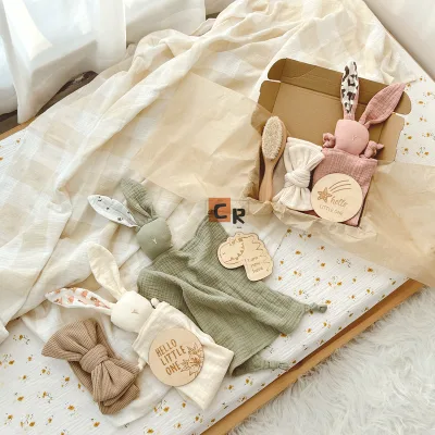 Bamboo Cotton Baby Lovey Gift Set | Custom Muslin Comforter & Swaddle Blankets | Soft & Secure for Infants