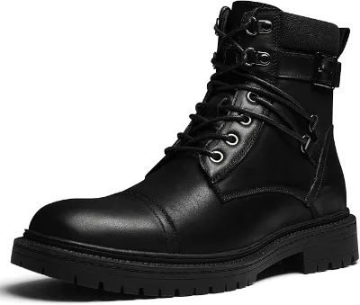 Motorcycle Chukka Biker Casual Ankle Boots Genuine Leather Cap Toe Comfortable Stylish Lace-Up Slip