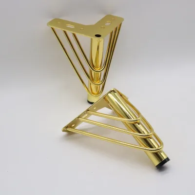 Wholesale Triangle Hollow Tapered Metal Furniture Legs Custom Golden Hardware Support Feet for Sofa TV Cabinet Side Vanity Table