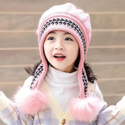 Autumn and Winter Princess Hat for Girls Cute Velvet Warm Ear Protection Woolen Knitted Cap