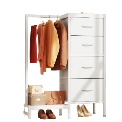 Dresser Hanging Rack 4 Drawers Small Closet Bedroom Reversible Fabric Kids Chest Durable Steel Frame White 44'' Tall Storage
