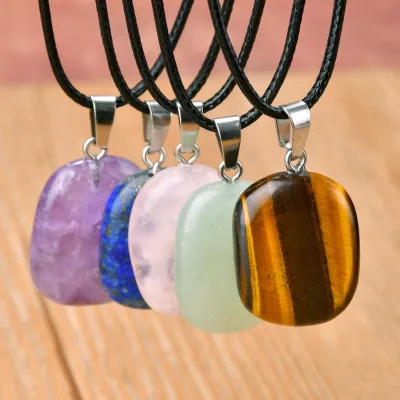 Unisex Classic Religious Style Natural Quartz & Opal Gemstone Pendant DIY Tiger Eye Charms with Healing Amethyst Necklace Making