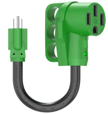 NEMA 5-15P to NEMA 14-50R Adapter Power Cord 12 Inch 15 Amp PVC Green RV 1 Port 12 Inch